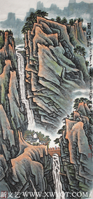 李金庆作品 浅绛山水《黄山神韵》 2014年10月29日  规格：138x69cm